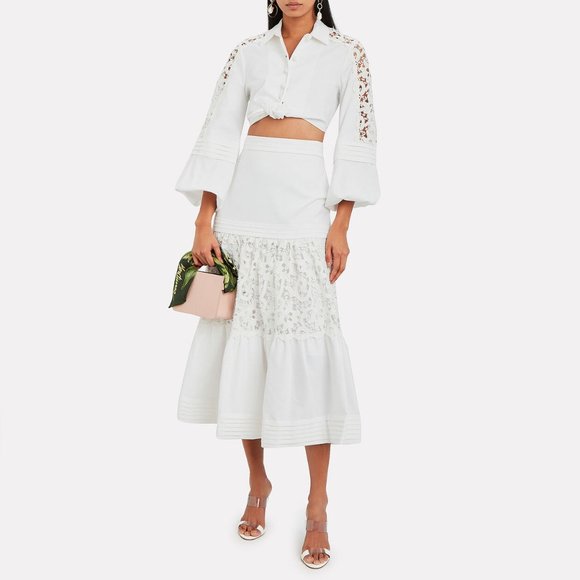 Alexis White Cropped Lace Inset Shirt, size Small. - Picture 2 of 14